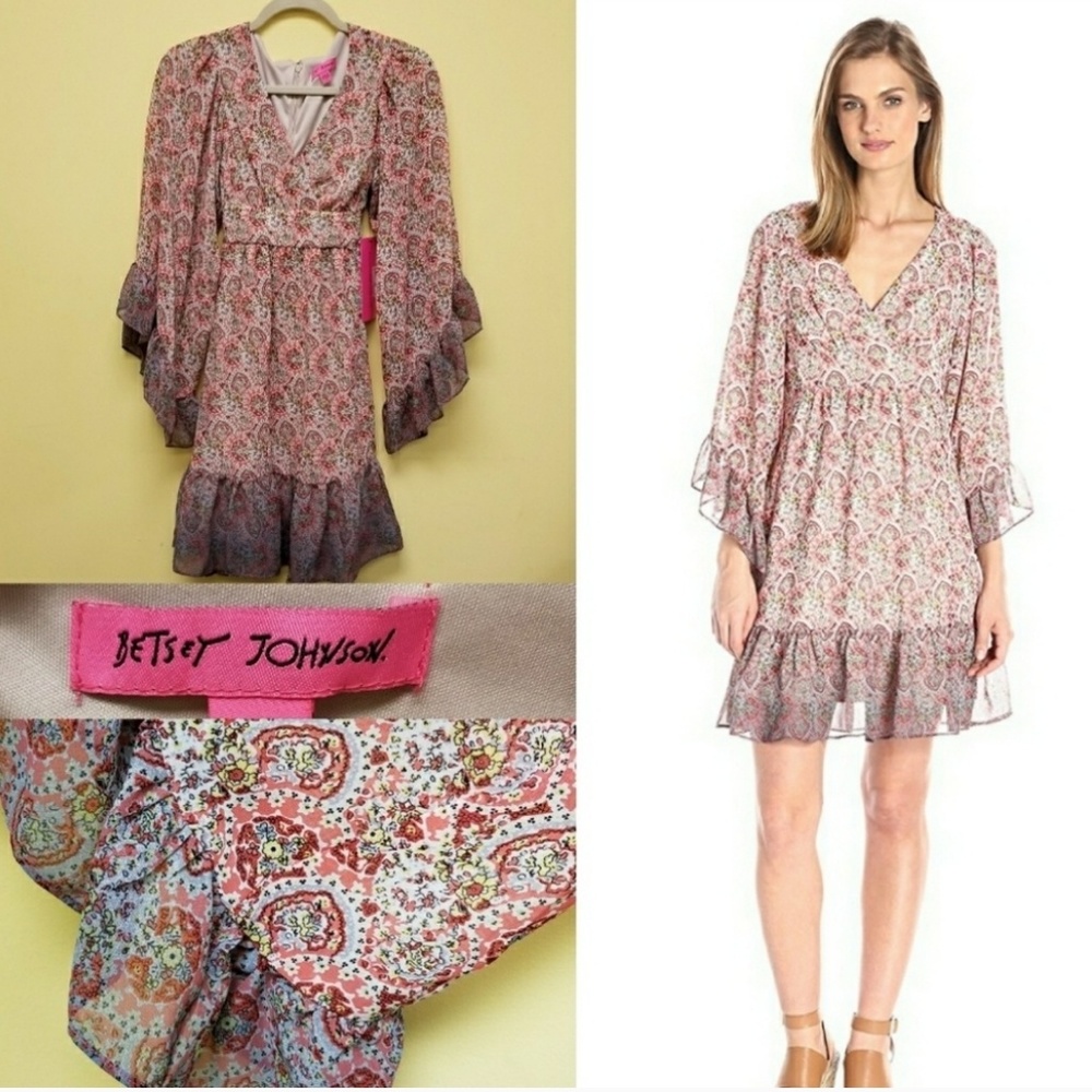 Betsy Johnson v neck boho gypsy flutter sleeve